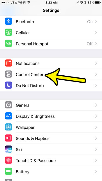 iphone control center settings