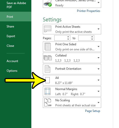 use a4 in excel 2013