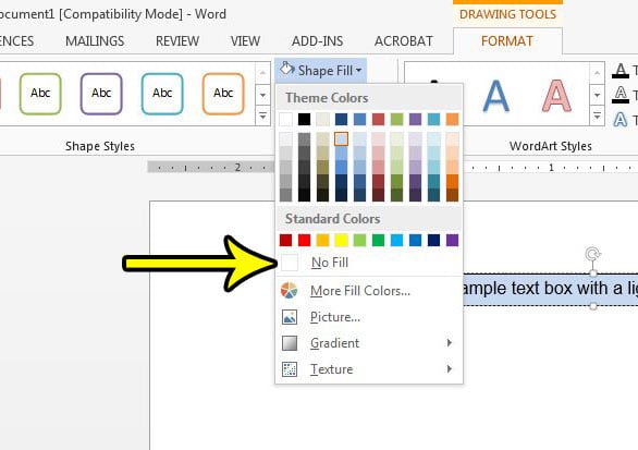 how to remove fill color from text box in word 2013