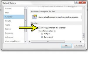how to remove weather from the calendar in outlook 2013