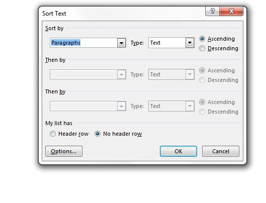 how to sort a list in word 2013