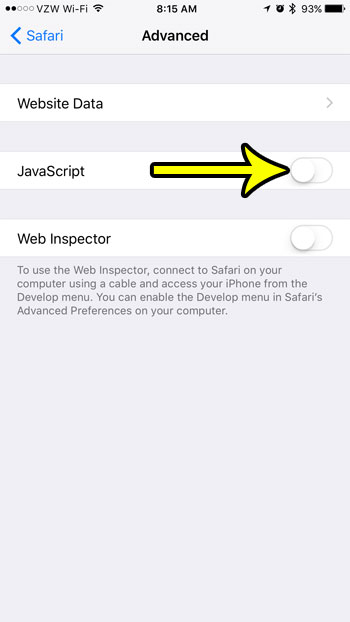 how to turn off javascript on the iphone 7
