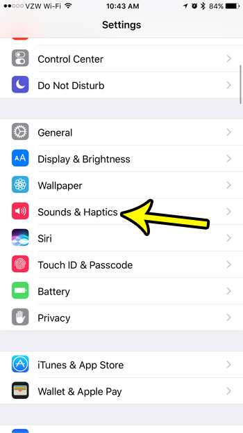 open the iphone's sounds and haptics menu