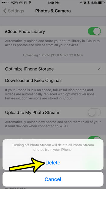 how to turn off photo stream on an iphone 7