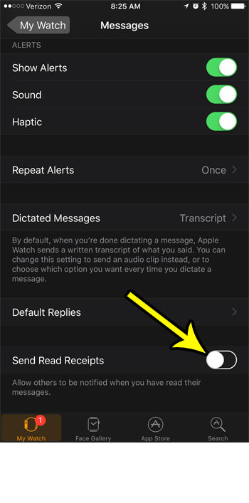how to turn off apple watch read receipts