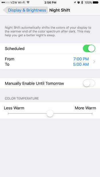how to activate night shift mode in ios 10