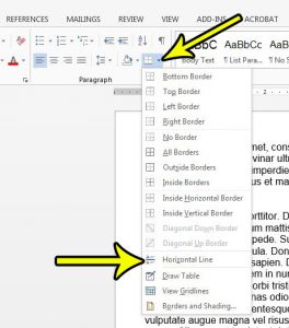 how to add a horizontal line in word 2013
