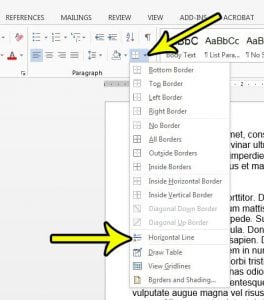 delete horizontal line in word 2013