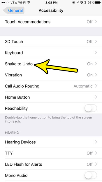 iphone shake to undo option