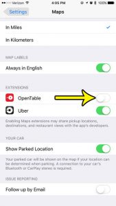 how to turn off maps extensions on iphone 7
