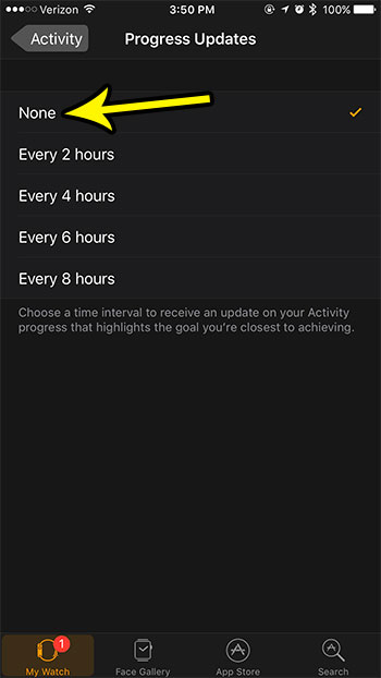 how to turn off activity progress updates on apple watch