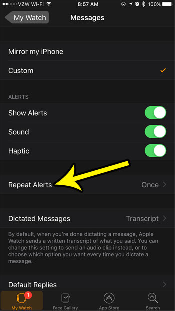 open the repeat alerts option