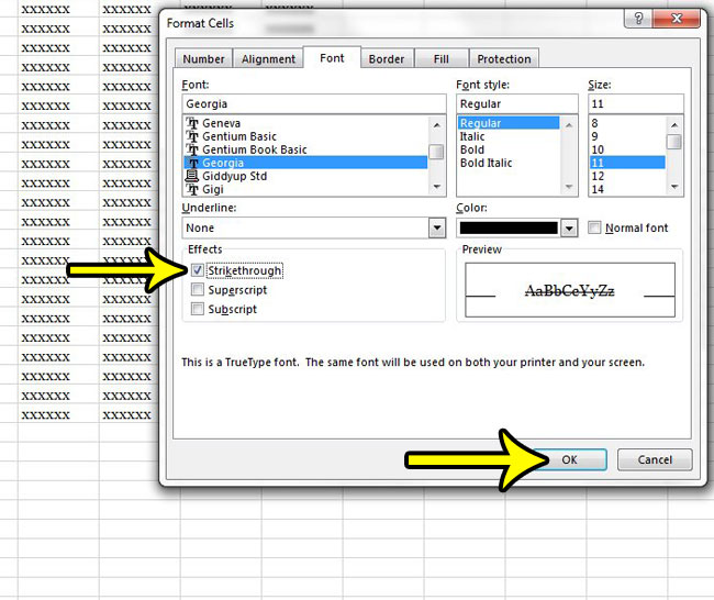 how to strikethrough in excel 2013