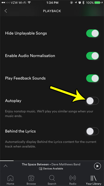 how to turn off autoplay in the iphone spotify app