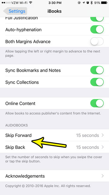 change audiobook skip forward and skip back