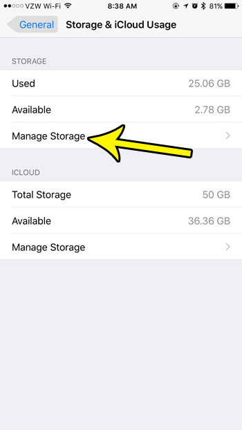 select the manage storage option