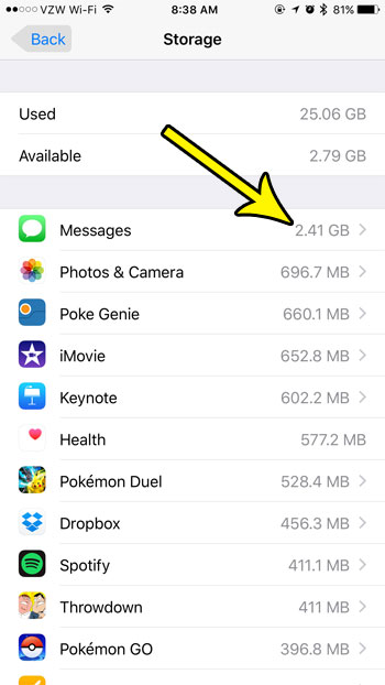 how to check storage usage by messages on iphone