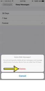 how to delete messages after 30 days on iphone