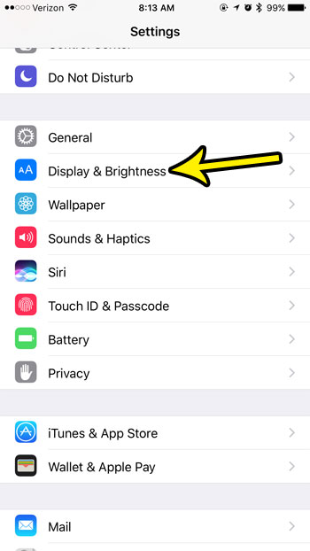 open the display and brightness menu on iphone 7