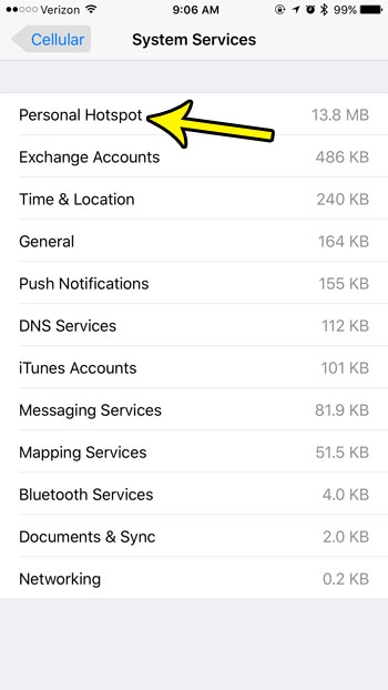 how to view iphone personal hotspot data usage