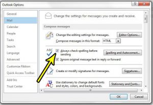 how to spell check in outlook 2013
