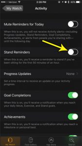 how to turn off stand reminders on apple watch