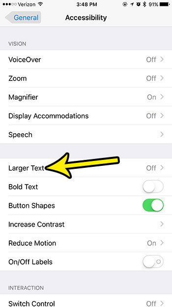 select the larger text iPhone option