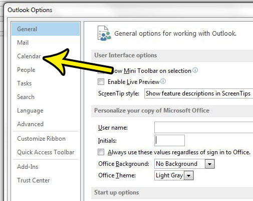select the calendar tab in outlook 2013