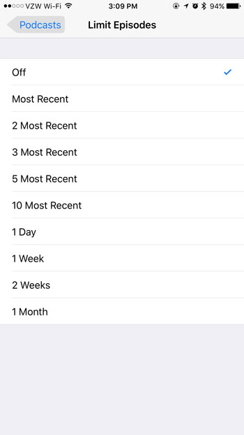 how to limit the number of podcast episodes on an iphone