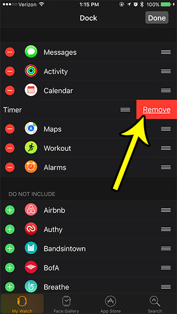how to remove an app from the apple watch dock