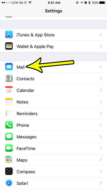 open iphone mail settings