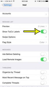 how to show to and cc labels in mail on an iphone