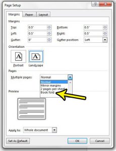 how to do bookfold printing in word 2013