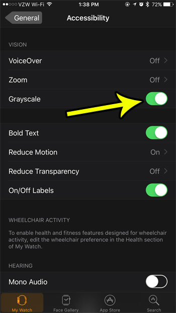 how to change the grayscale setting on the apple watch