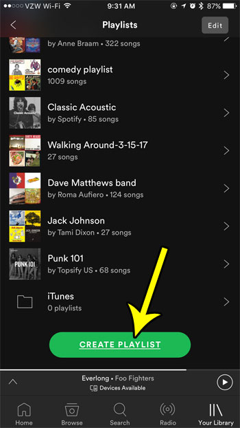 create a playlist in spotify on iphone