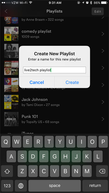 how to create an iphone spotify playlist