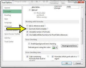 how to disable formula autocomplete in excel 2013