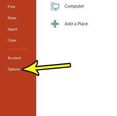 open powerpoint options menu
