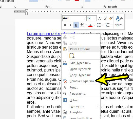 how to remove a hyperlink in word 2013