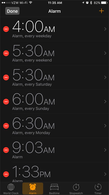 select the alarm to edit