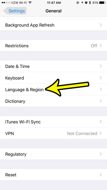 iphone language and region settings