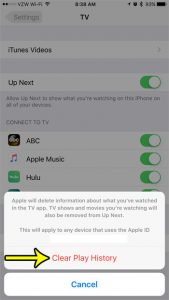 how to clear play history in the iphone tv app
