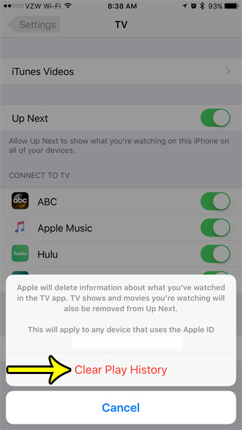 how to clear play history in the iphone tv app