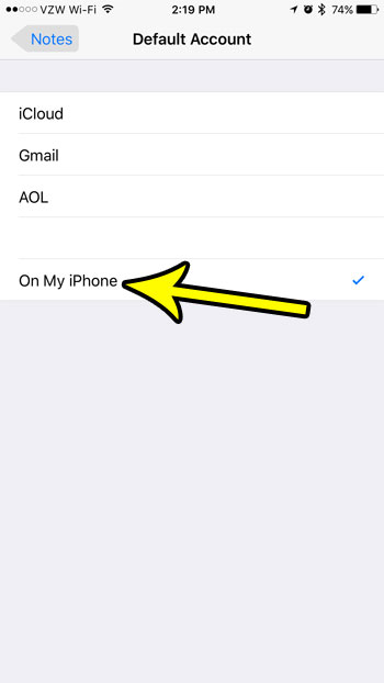 how to change the default notes account on an iphone 7
