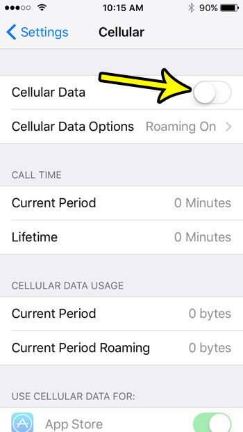 how to disable cellular data on an iphone se