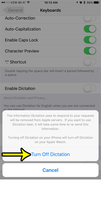 how to disable dictation on an iphone 7