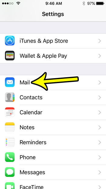 open the iphone se mail menu