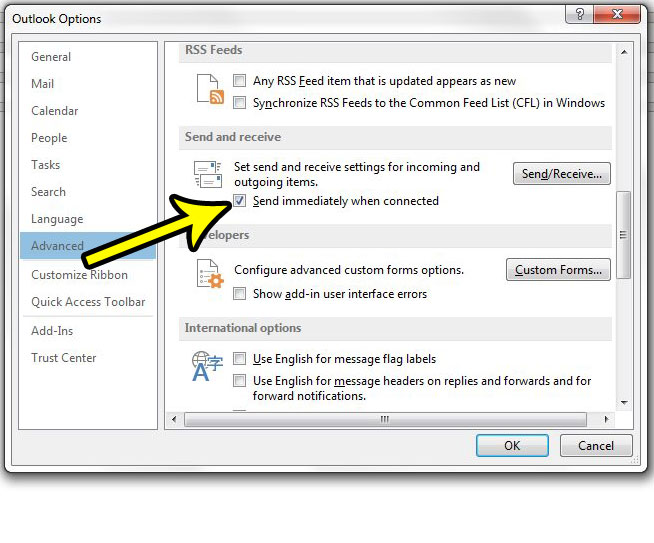 how to send messages immediately when connected outlook 2013