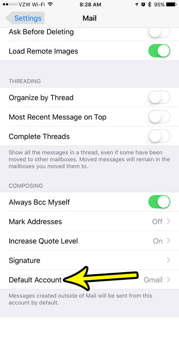 how to set default mail account iphone 7