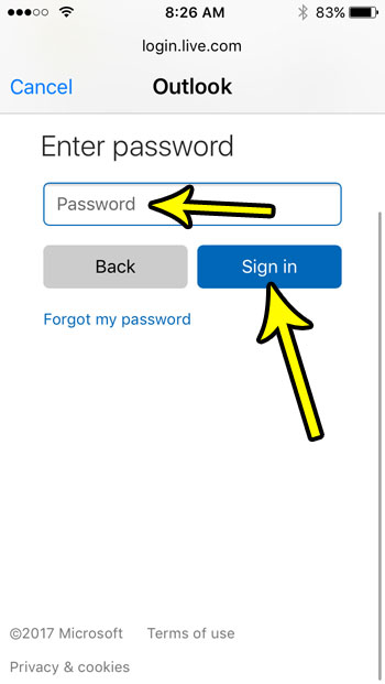 enter outlook.com password